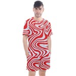 Red White Background Swirl Playful Men s Mesh T-Shirt and Shorts Set