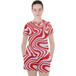 Red White Background Swirl Playful Women s T-Shirt and Shorts Set