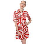 Red White Background Swirl Playful Belted Shirt Dress