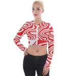 Red White Background Swirl Playful Long Sleeve Cropped Velvet Jacket