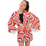 Red White Background Swirl Playful Long Sleeve Kimono