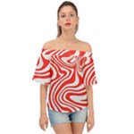 Red White Background Swirl Playful Off Shoulder Short Sleeve Top