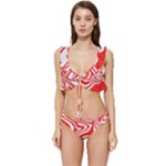 Red White Background Swirl Playful Low Cut Ruffle Edge Bikini Set