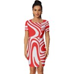 Red White Background Swirl Playful Fitted Knot Split End Bodycon Dress