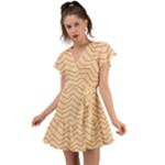 Background Wavy Zig Zag Lines Flutter Sleeve Wrap Dress