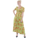 Pattern Leaves Print Background Button Up Short Sleeve Maxi Dress