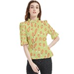 Pattern Leaves Print Background Frill Neck Blouse
