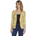 Pattern Leaves Print Background Women s One-Button 3/4 Sleeve Short Jacket