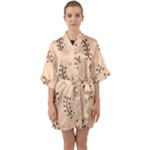 Leaves Plants Dots Pattern Half Sleeve Satin Kimono 