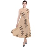 Leaves Plants Dots Pattern Round Neck Boho Dress