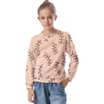 Leaves Plants Dots Pattern Kids  Long Sleeve T-Shirt with Frill 