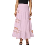 Elements Scribbles Wiggly Lines Retro Vintage Tiered Ruffle Maxi Skirt