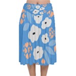 Doodle Flowers Leaves Plant Design Velvet Flared Midi Skirt