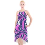 Texture Multicolour Grunge High-Low Halter Chiffon Dress 