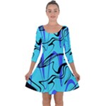 Mint Background Swirl Blue Black Quarter Sleeve Skater Dress