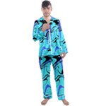 Mint Background Swirl Blue Black Men s Long Sleeve Satin Pajamas Set
