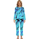 Mint Background Swirl Blue Black Womens  Long Sleeve Lightweight Pajamas Set