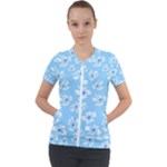 Flowers Pattern Print Floral Cute Short Sleeve Zip Up Jacket