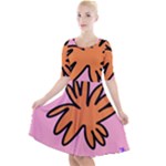Doodle Flower Sparkles Orange Pink Quarter Sleeve A-Line Dress