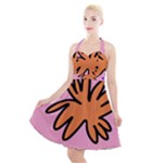 Doodle Flower Sparkles Orange Pink Halter Party Swing Dress 