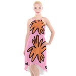 Doodle Flower Sparkles Orange Pink High-Low Halter Chiffon Dress 