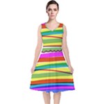 Print Ink Colorful Background V-Neck Midi Sleeveless Dress 