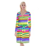 Print Ink Colorful Background Long Sleeve Velvet Front Wrap Dress