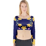 Doodle Flower Leaves Plant Design Long Sleeve Crop Top