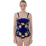 Doodle Flower Leaves Plant Design Twist Front Tankini Set