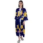 Doodle Flower Leaves Plant Design Maxi Satin Kimono