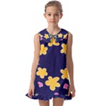 Doodle Flower Leaves Plant Design Kids  Pilgrim Collar Ruffle Hem Dress