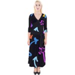 Ink Brushes Texture Grunge Quarter Sleeve Wrap Maxi Dress