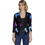 Ink Brushes Texture Grunge Women s Casual 3/4 Sleeve Spring Jacket
