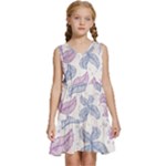 Leaves Line Art Background Kids  Sleeveless Tiered Mini Dress