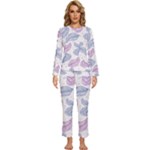 Leaves Line Art Background Womens  Long Sleeve Lightweight Pajamas Set