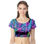 Spring Flower Neon Wallpaper Short Sleeve Crop Top