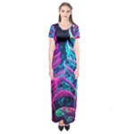 Spring Flower Neon Wallpaper Short Sleeve Maxi Dress