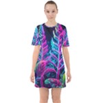 Spring Flower Neon Wallpaper Sixties Short Sleeve Mini Dress