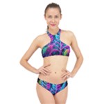 Spring Flower Neon Wallpaper High Neck Bikini Set