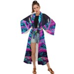 Spring Flower Neon Wallpaper Maxi Kimono