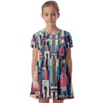 Skyscrapers City Usa Kids  Short Sleeve Pinafore Style Dress