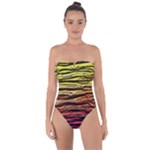 Rainbow Wood Digital Paper Pattern Tie Back One Piece Swimsuit