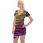 Rainbow Wood Digital Paper Pattern Short Sleeve Asymmetric Mini Dress