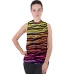 Rainbow Wood Digital Paper Pattern Mock Neck Chiffon Sleeveless Top