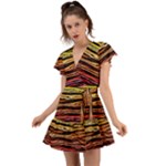 Rainbow Wood Digital Paper Pattern Flutter Sleeve Wrap Dress