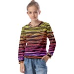 Rainbow Wood Digital Paper Pattern Kids  Long Sleeve T-Shirt with Frill 