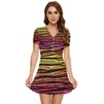 Rainbow Wood Digital Paper Pattern V-Neck High Waist Chiffon Mini Dress