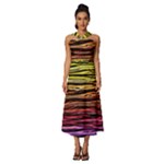 Rainbow Wood Digital Paper Pattern Sleeveless Cross Front Cocktail Midi Chiffon Dress