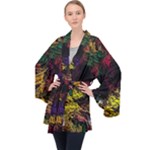 Eiffel Tower Pattern Wallpaper Long Sleeve Velvet Kimono 