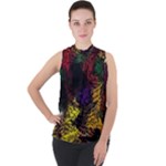Floral Patter Flowers Floral Drawing Mock Neck Chiffon Sleeveless Top